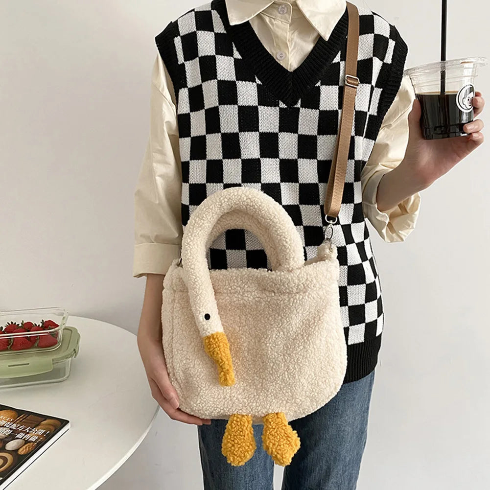 Cartoon Goose Plush Tote Handbag