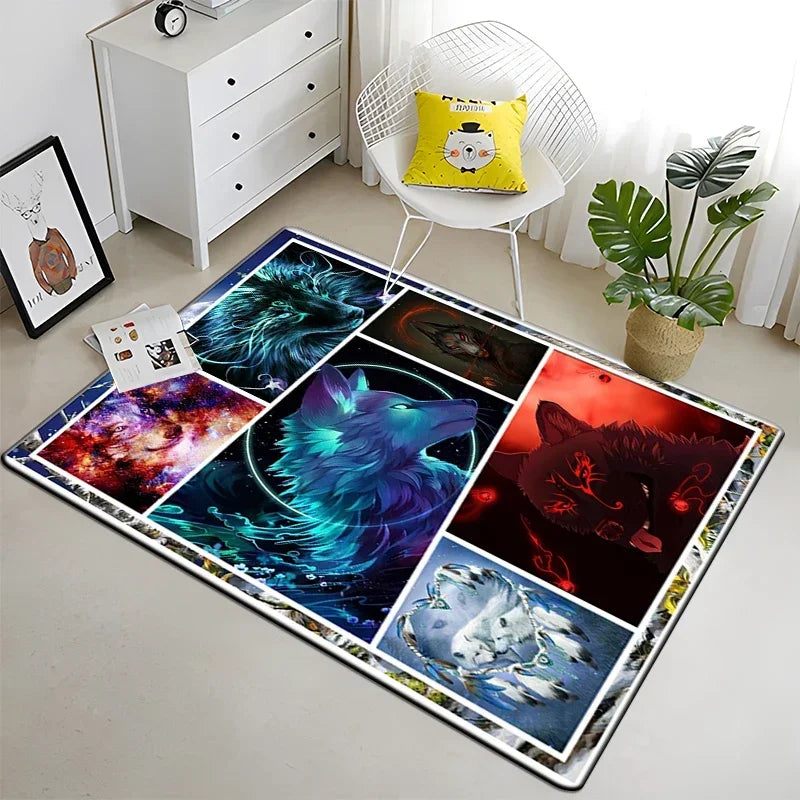 Wolf Moon Pattern Non-Slip Area Rug