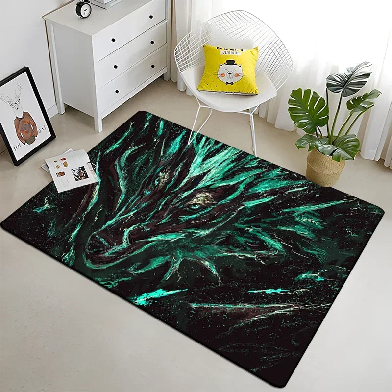 Wolf Moon Pattern Non-Slip Area Rug