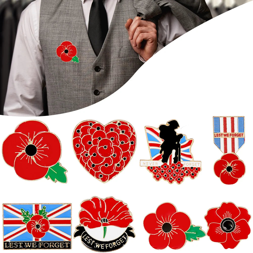 Red Poppy Rose Flower Lapel Pins