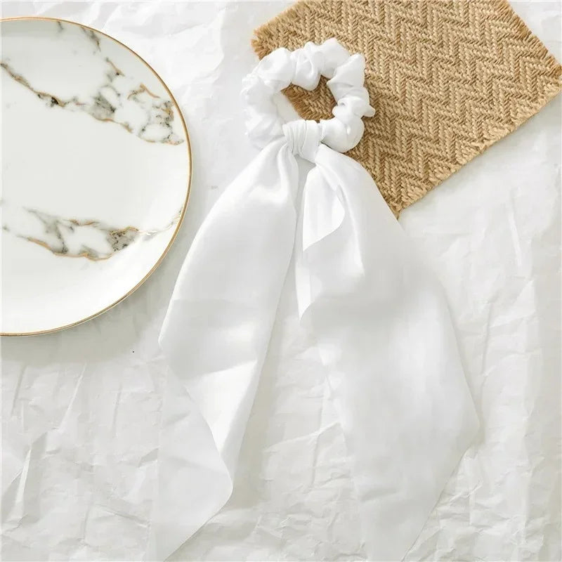 Sweet Long Ribbon Satin Bow Scrunchies