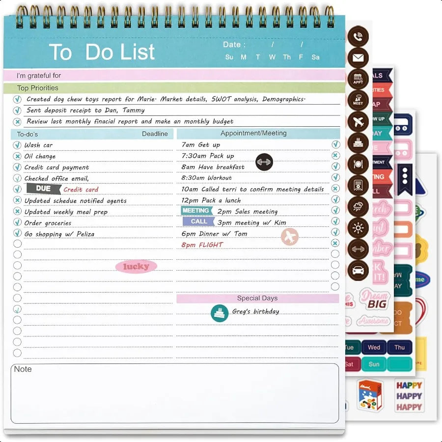 Spiral To-Do List Notepad Daily 52 Sheets