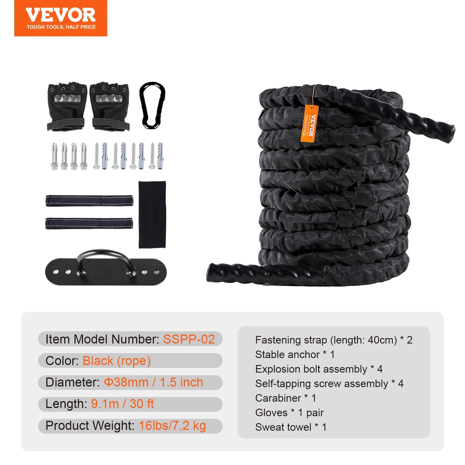 VEVOR Battle Rope mit Ankerhülse