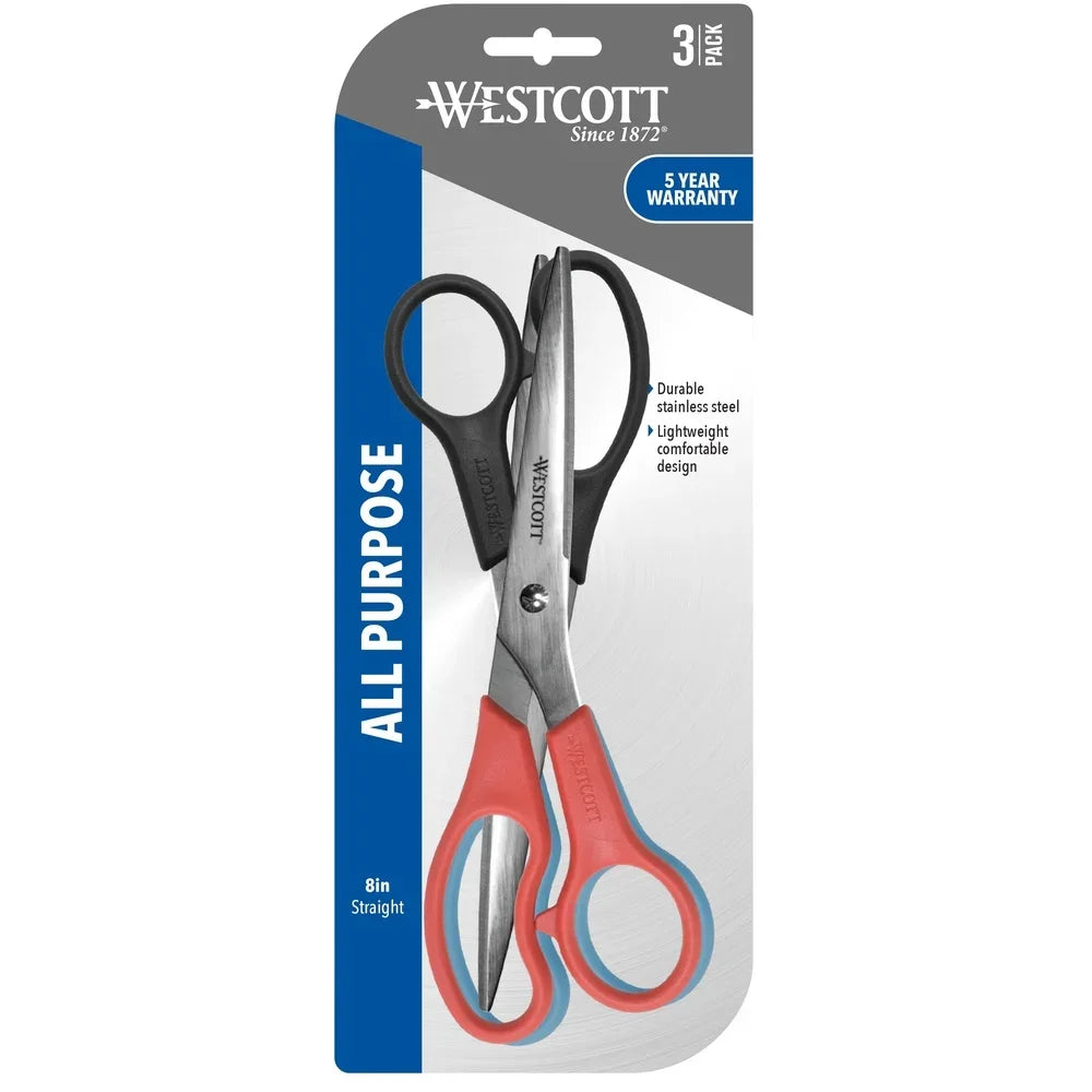 Durable 8" Stainless Steel Scissors 3 Pack