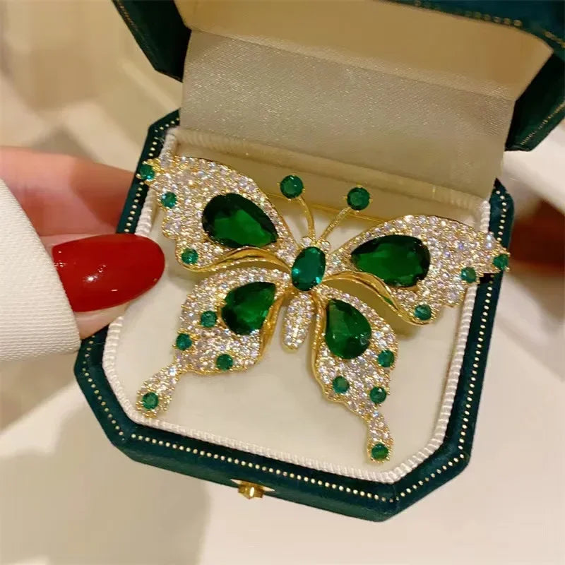 Retro Green Emerald Butterfly Brooch