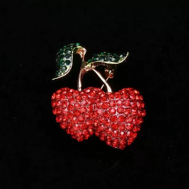Red Cherry Crystal Rhinestone Brooch