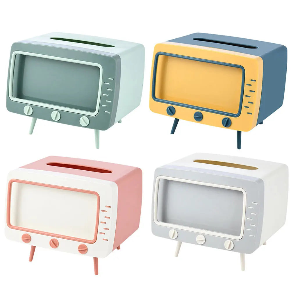 TV Tissue Box with Phone Stand Slot