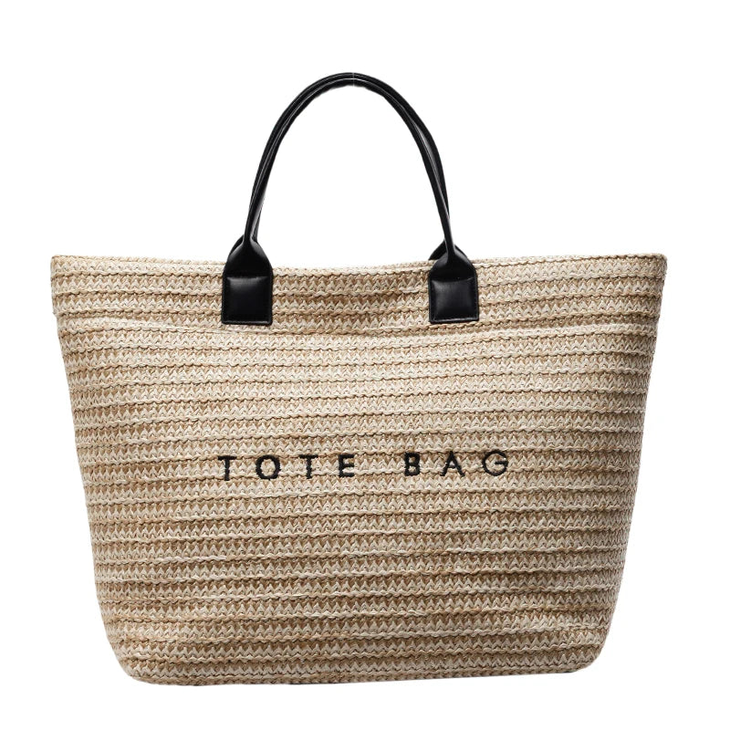 Knit Flower Rattan Straw Shoulder Bag