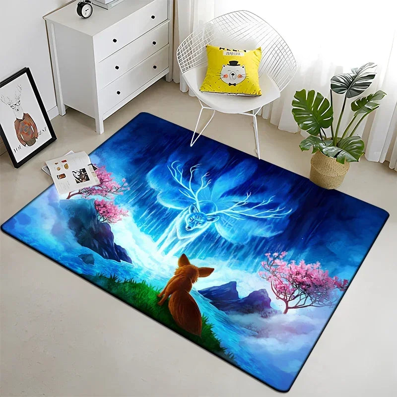 Wolf Moon Pattern Non-Slip Area Rug