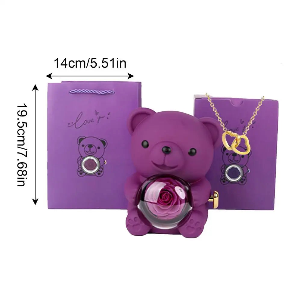 Romantic Bear & Rose Necklace Jewelry Box