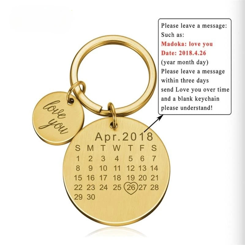 Custom Engraved Calendar Heart Keychain