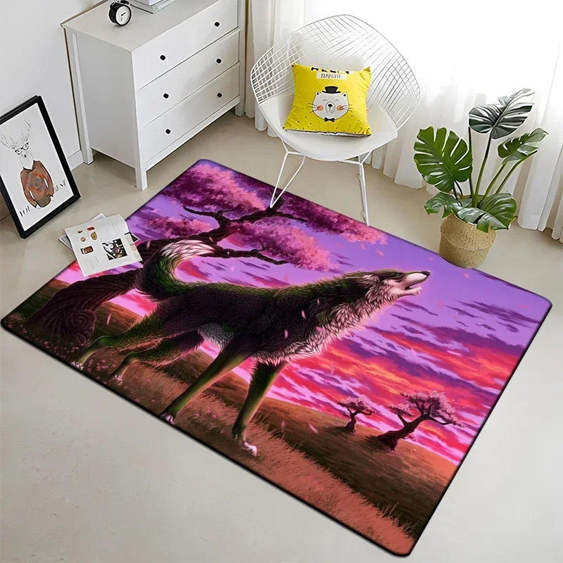 Wolf Moon Pattern Non-Slip Area Rug