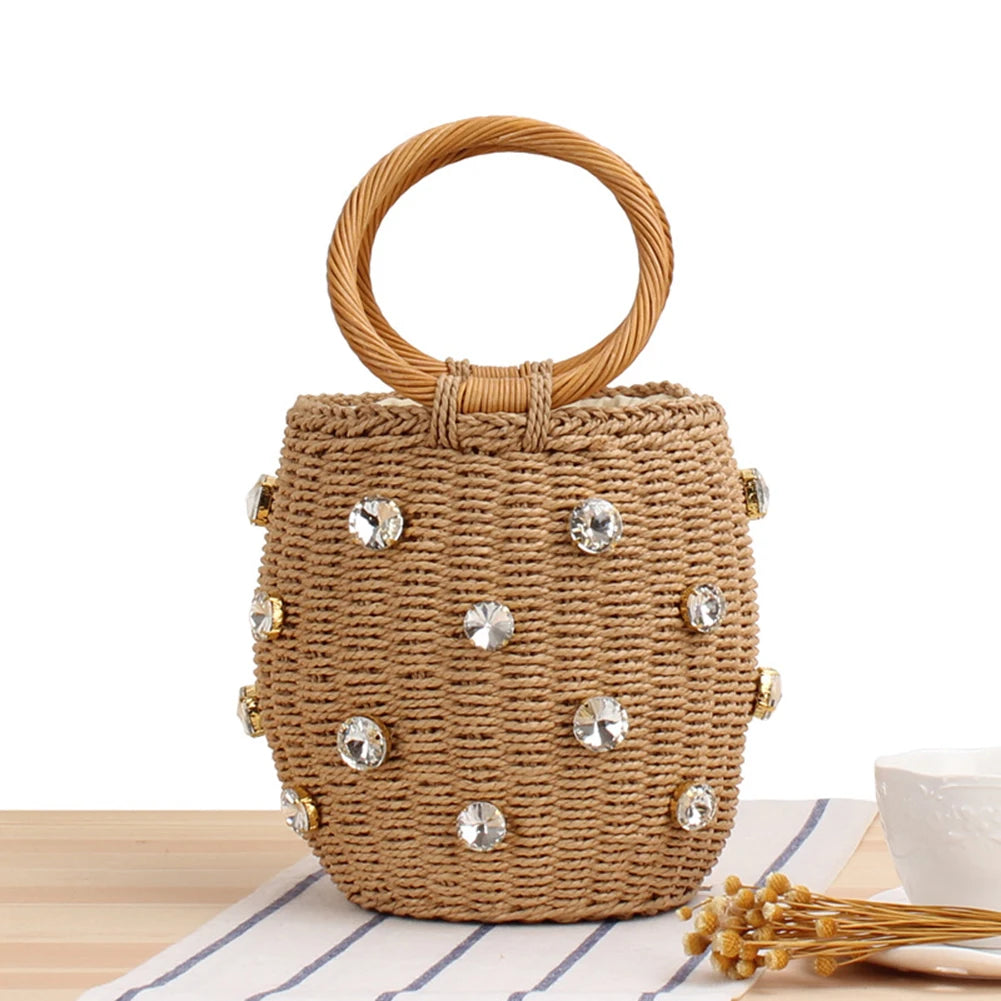 Women’s Rhinestone Woven Tote Bag