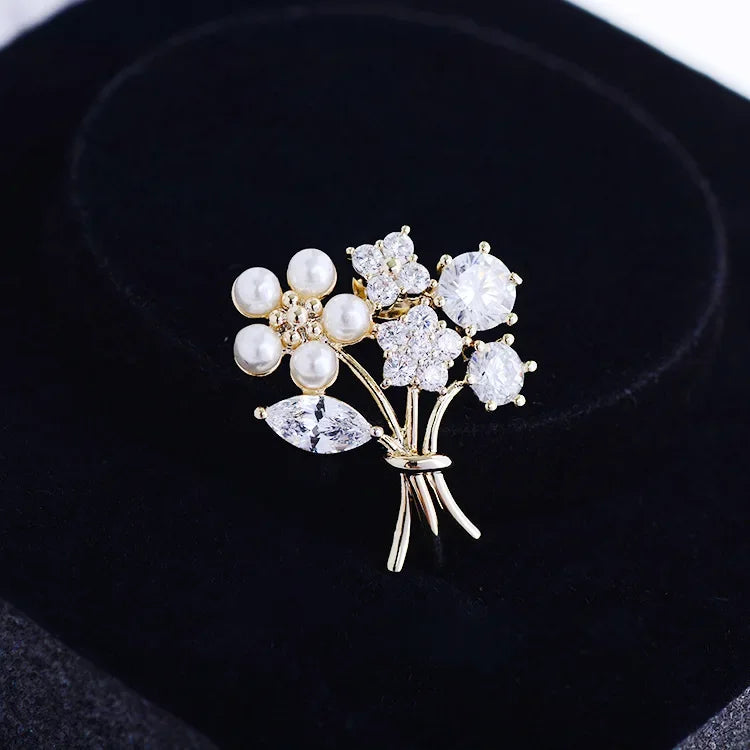 Flower and Bow Metal Brooch Set