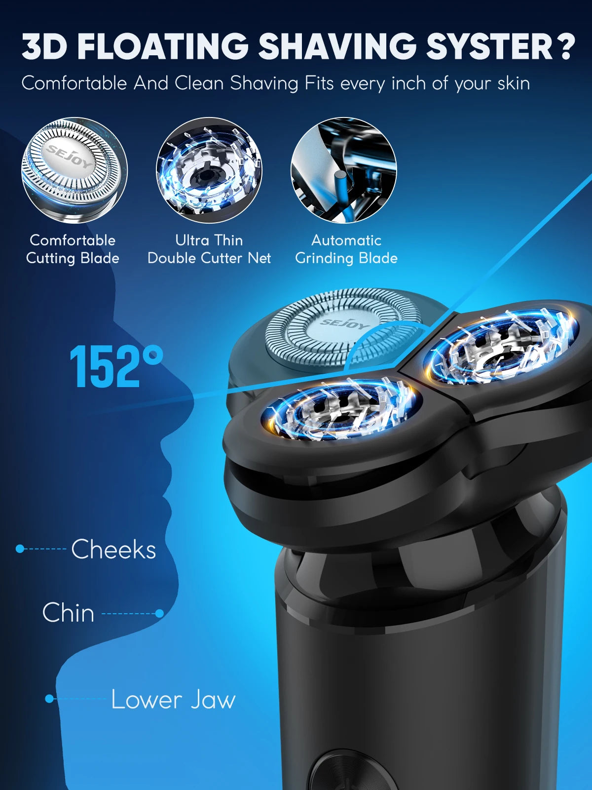 SEJOY Portable Triple Blade Electric RazorMen’s triple blade shaver