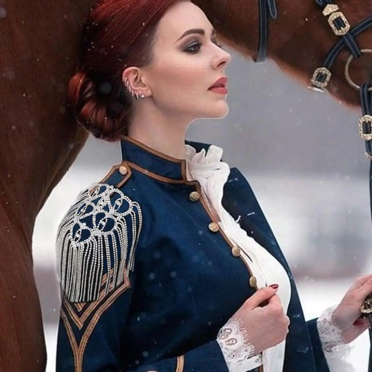 Tassel Heart Chain Epaulet Brooch Pin