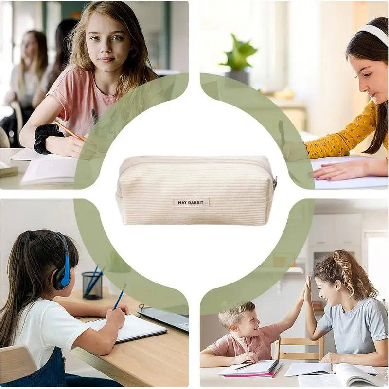 Corduroy Zipper Pencil Case Large Pouch