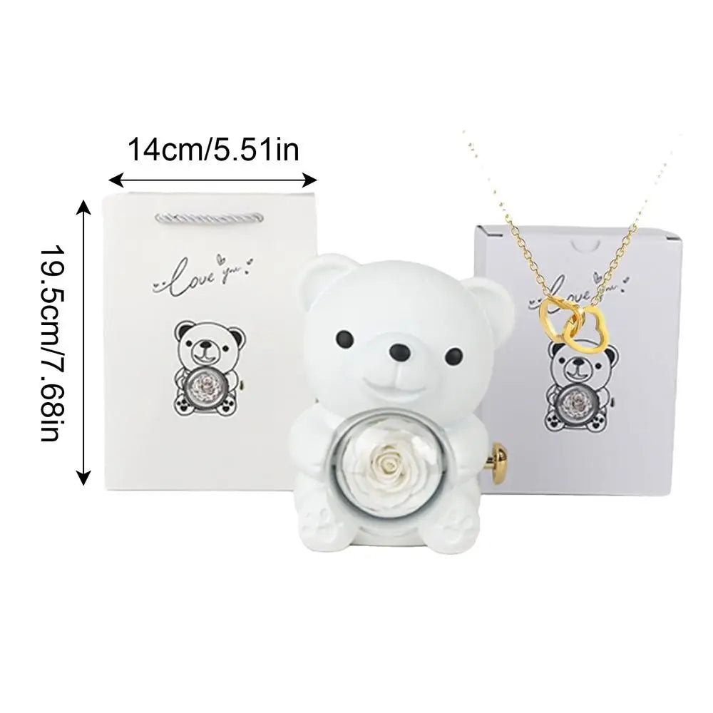Romantic Bear & Rose Necklace Jewelry Box
