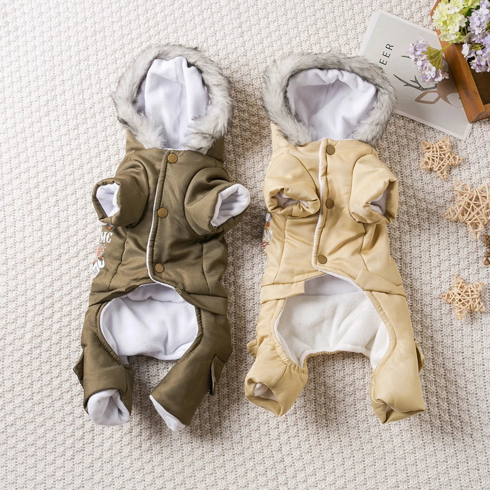 Hooded Driver-Style Dog Winter Jumpsuit