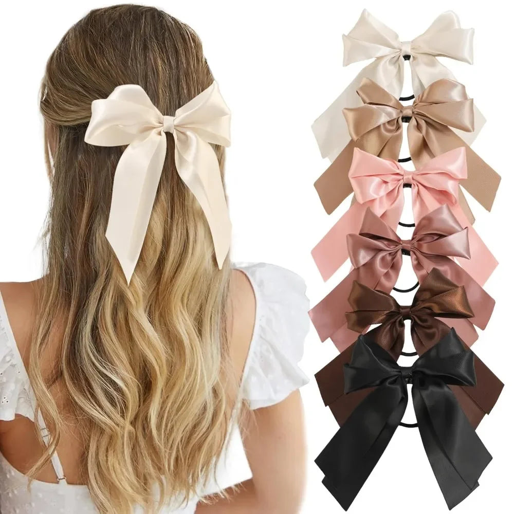 6PCS Satin Ribbon Bow Hair Ties Set
