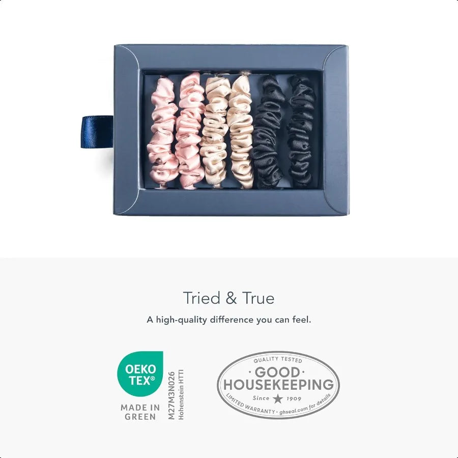 25 Momme Silk Skinny Scrunchies – 6 Pk