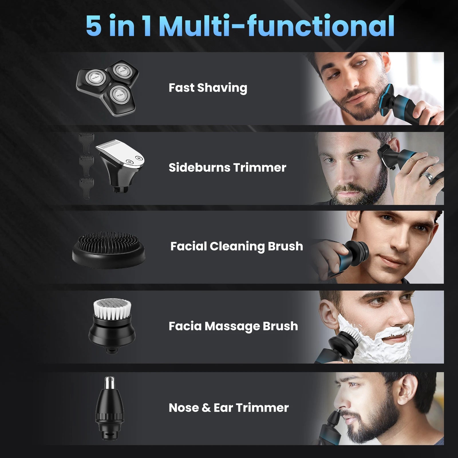 Sejoy 5-in-1 Rechargeable Electric Shaver