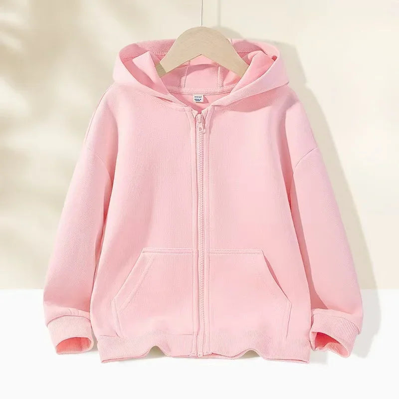 Kids Solid Color Zip Hoodie 2025