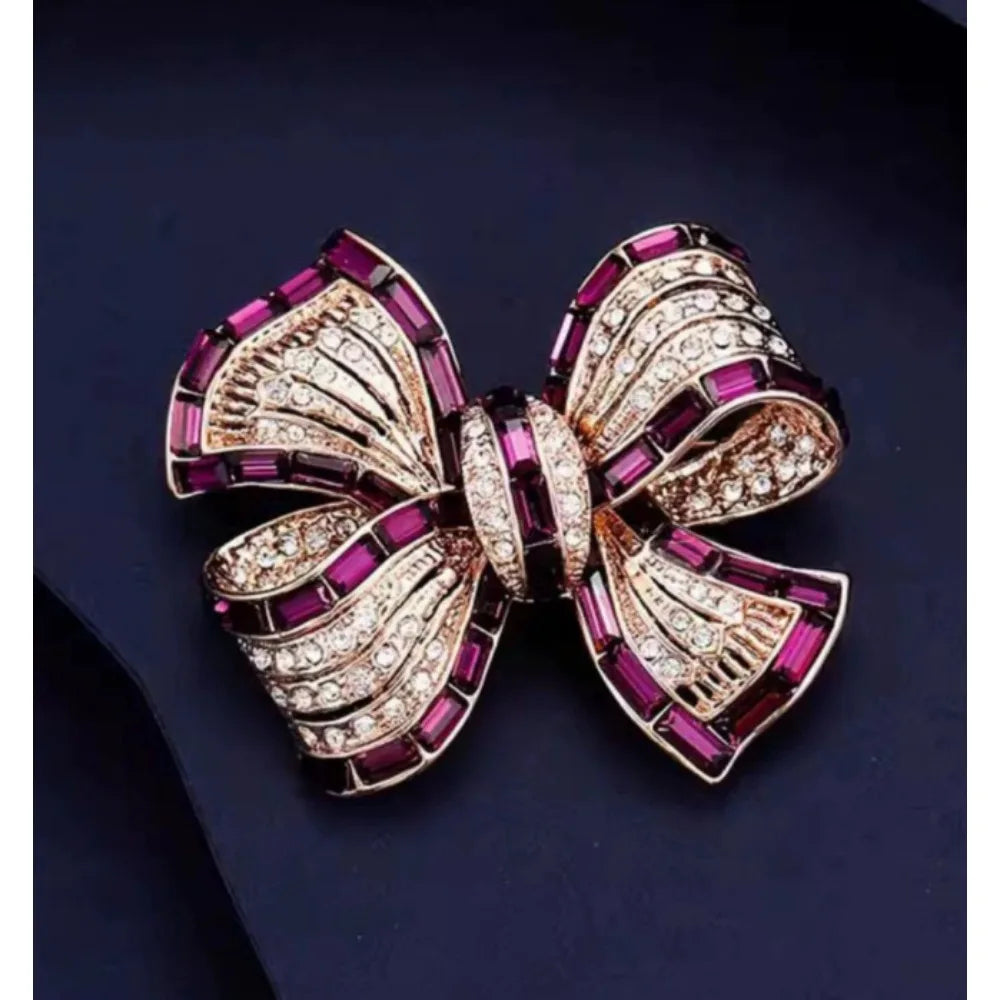 Luxury Purple Alloy Bow Brooch