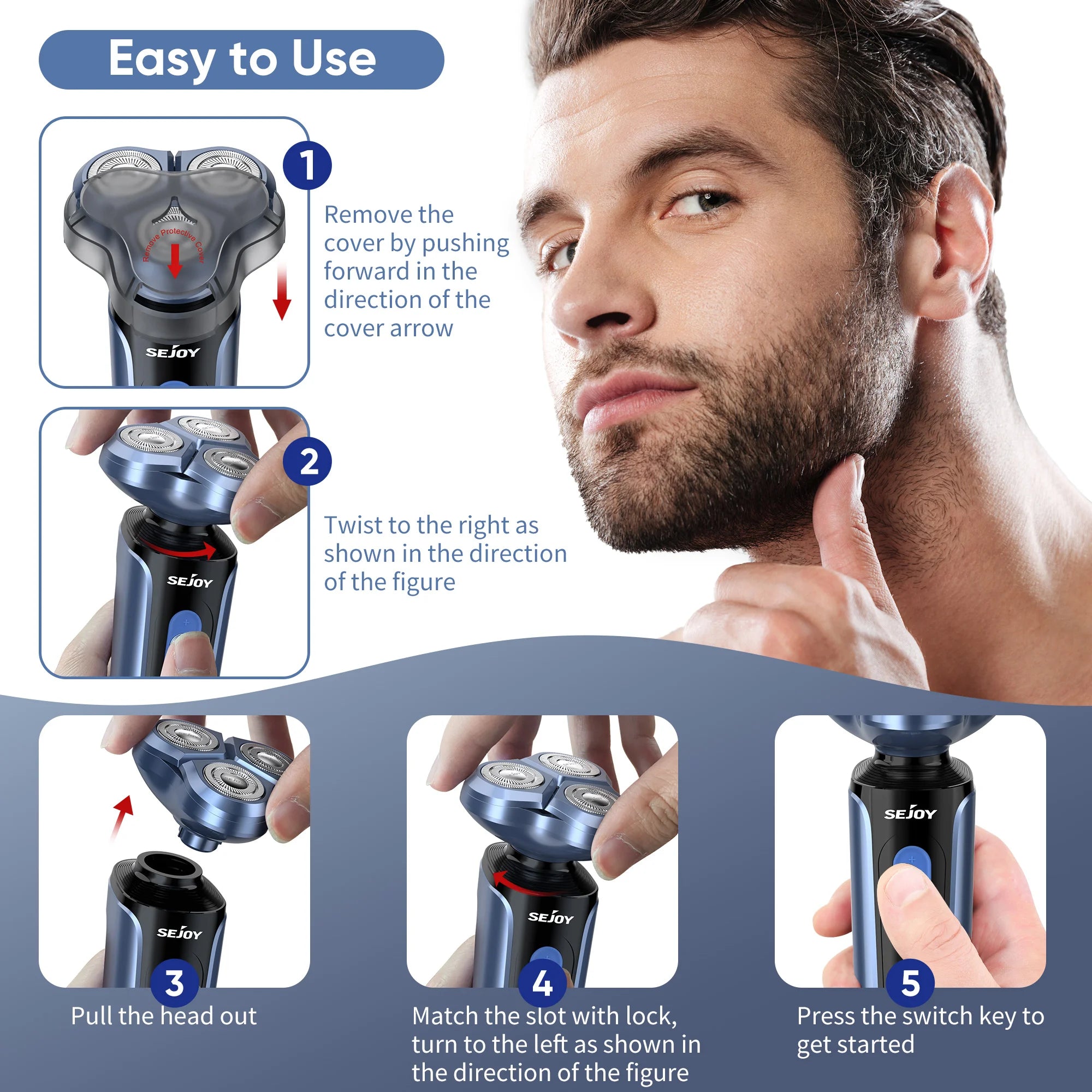 SEJOY Rotary Rechargeable Shaver Kit