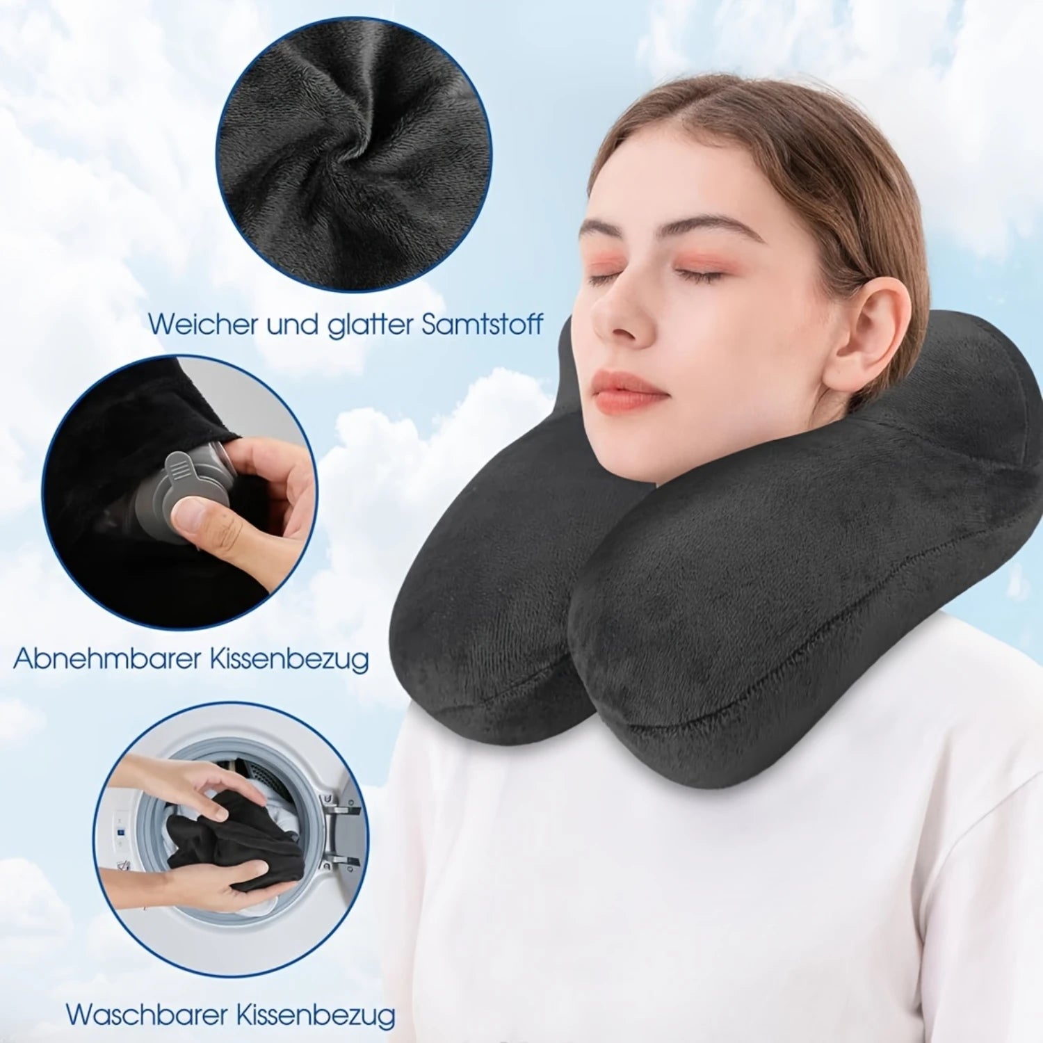 Inflatable Velvet Neck Pillow + Earplugs