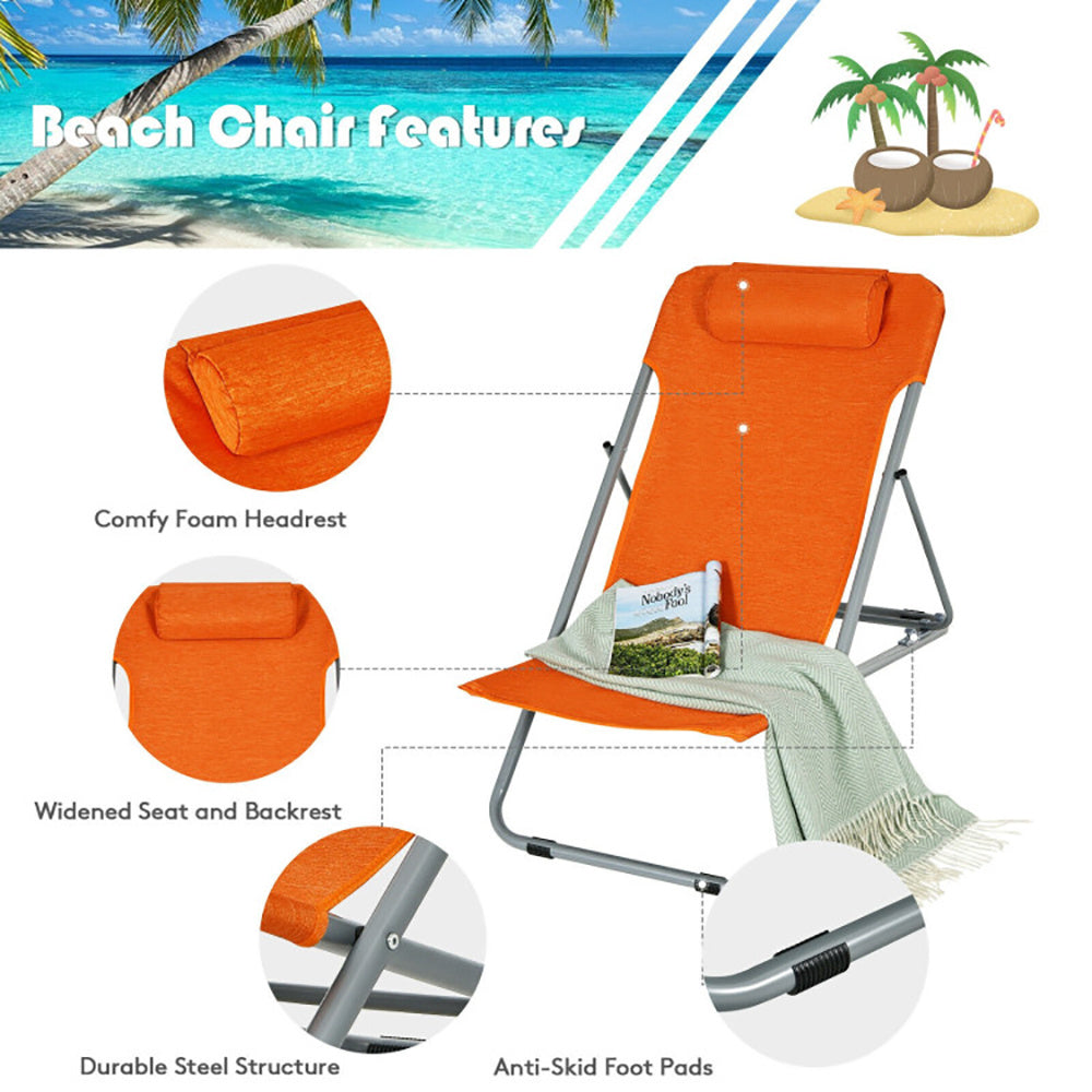 2-Pack Portable Beach Chairs w/ Headrest