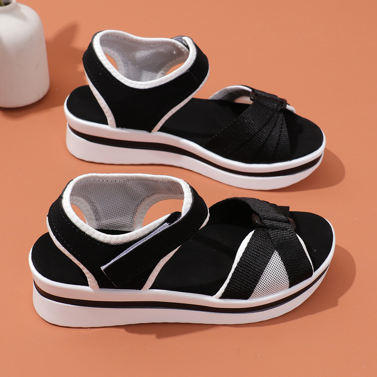 Mesh Cross-Strap Velcro Beach Sandals