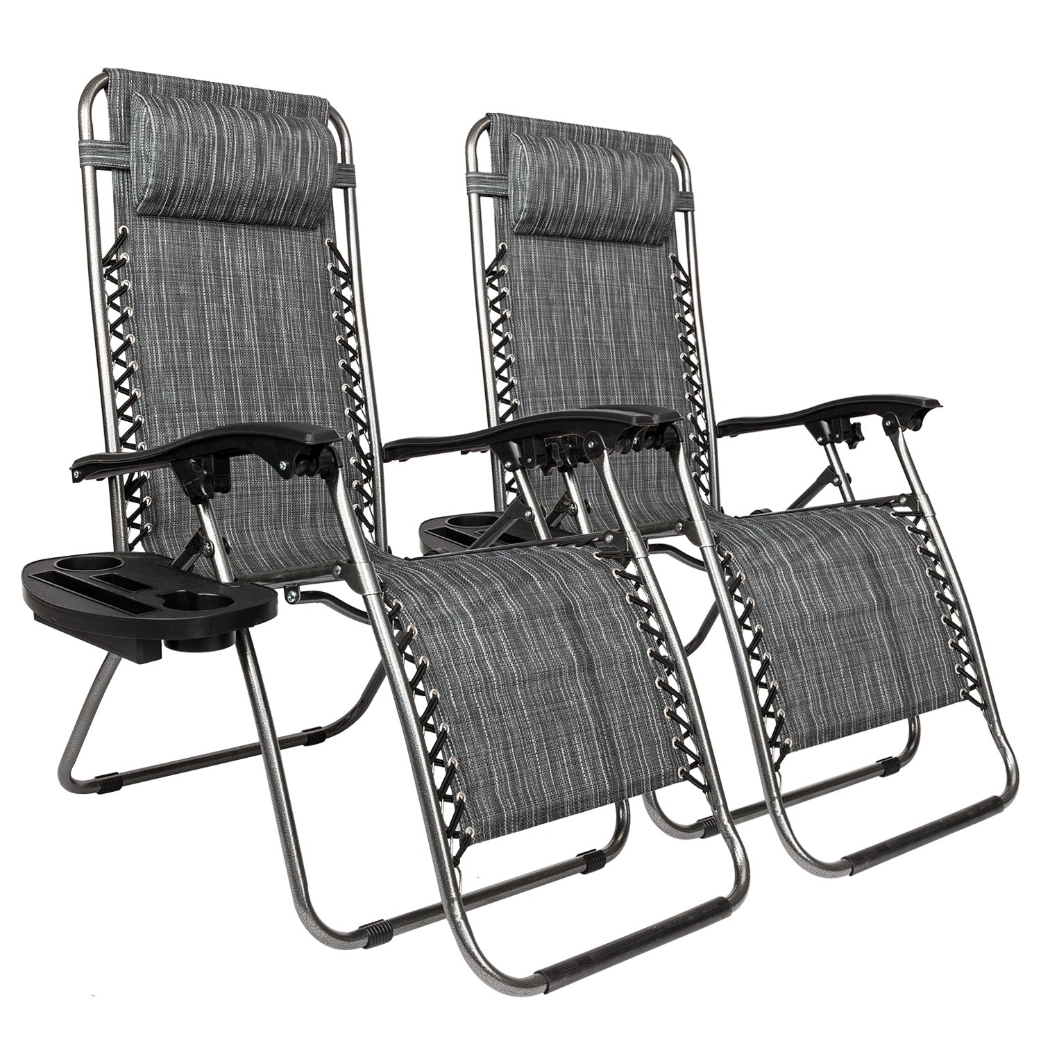 2pcs Adjustable Folding Loungers Grey
