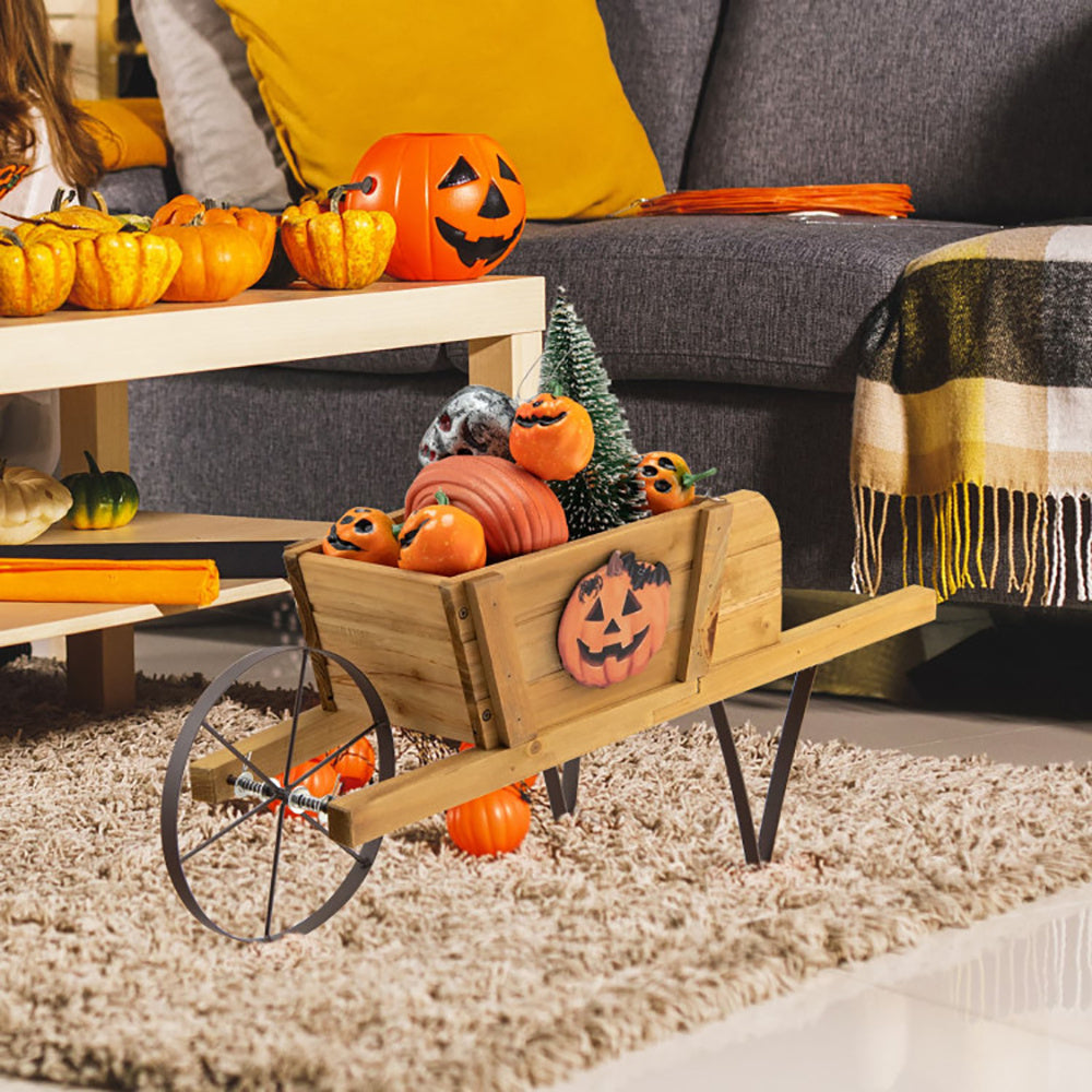 Wooden Wagon Planter with 9 Magnetic Accessories