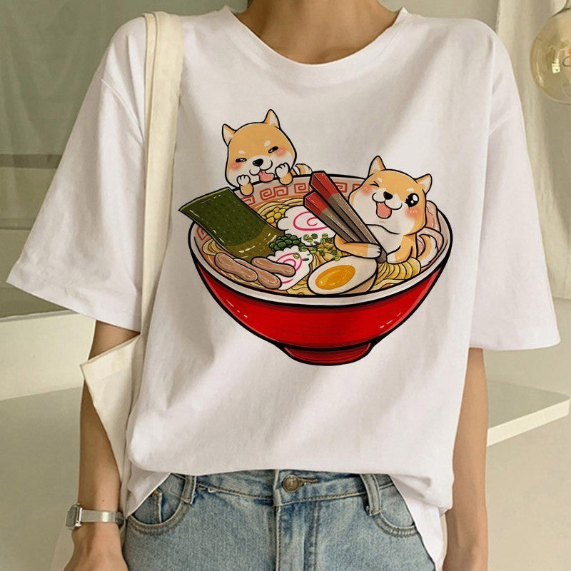 Shiba Inu Graphic Round Neck T-shirt
