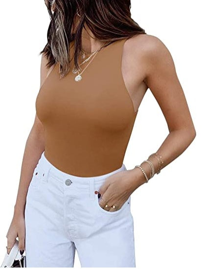 Sleeveless Halter Neck Bodysuit Top