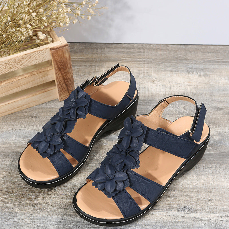 Floral Velcro Wedge Sandals for Women
