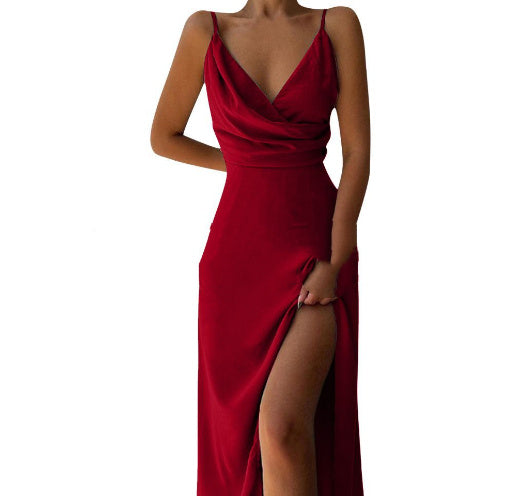 Schmales Sling-Kleid mit V-Ausschnitt und Schlitz für Damen