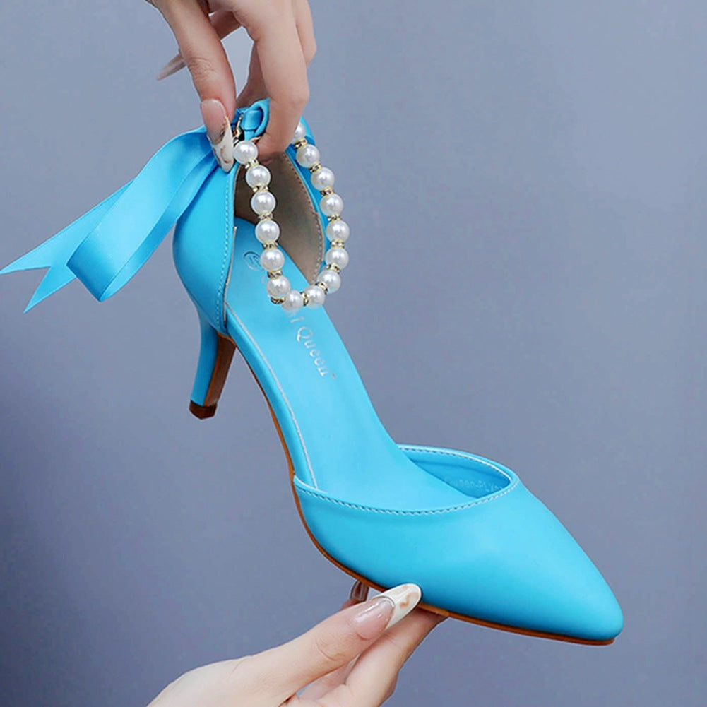 Mid Heel Rhinestone Ribbon Dress Sandals