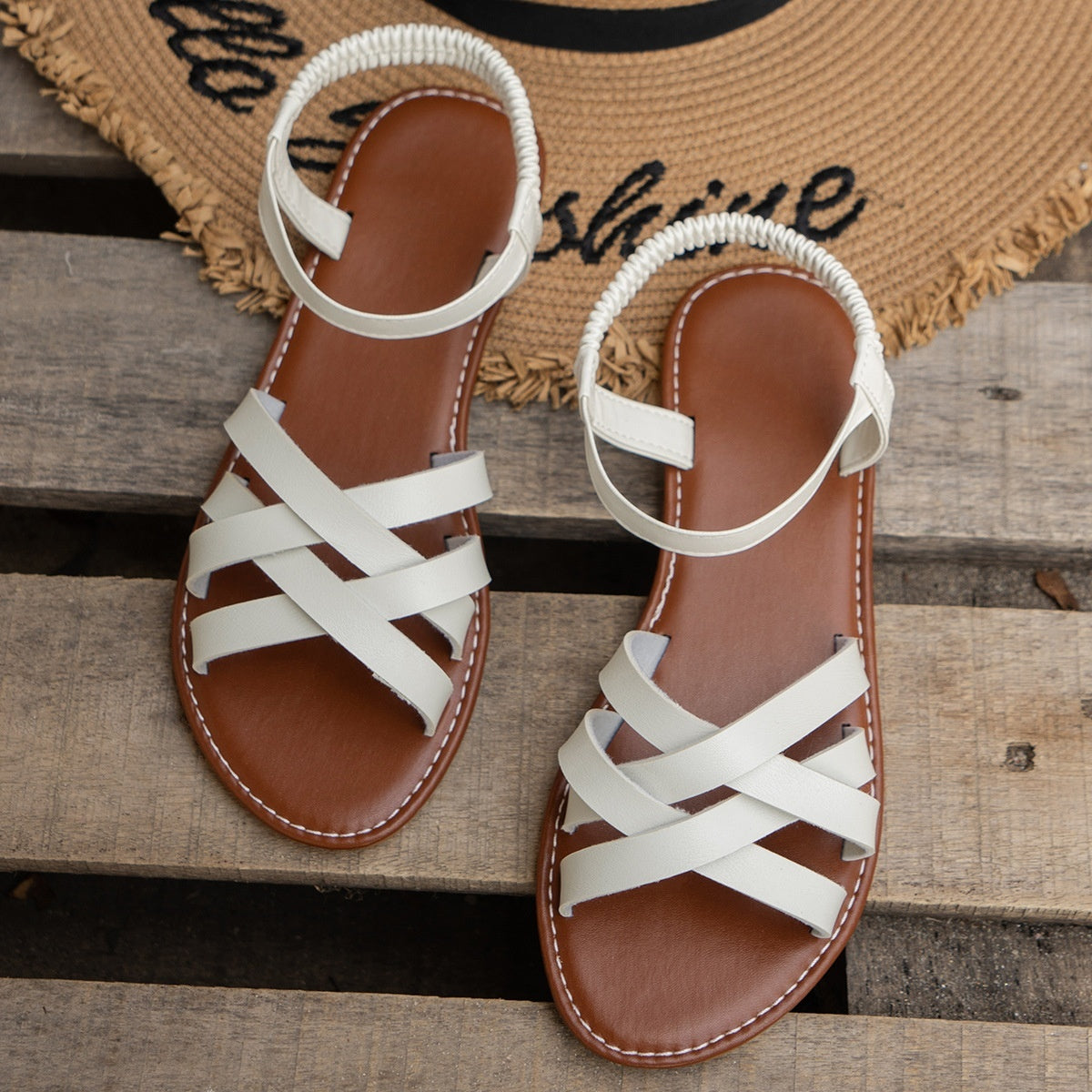 Damenmode koreanische Sandalen mit flachem Boden