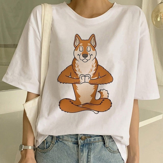 Shiba Inu Graphic Round Neck T-shirt