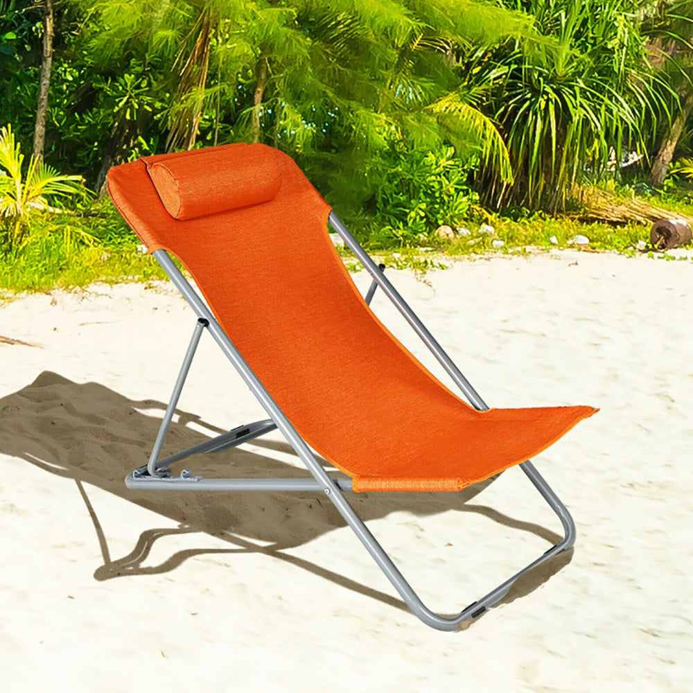 2-Pack Portable Beach Chairs w/ Headrest
