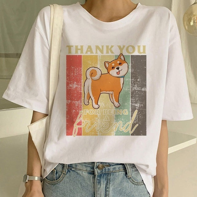 Shiba Inu Graphic Round Neck T-shirt