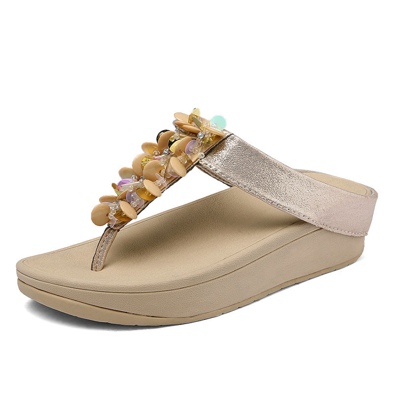 Pailletten-Keil-Plateau-Flip-Flops Damen