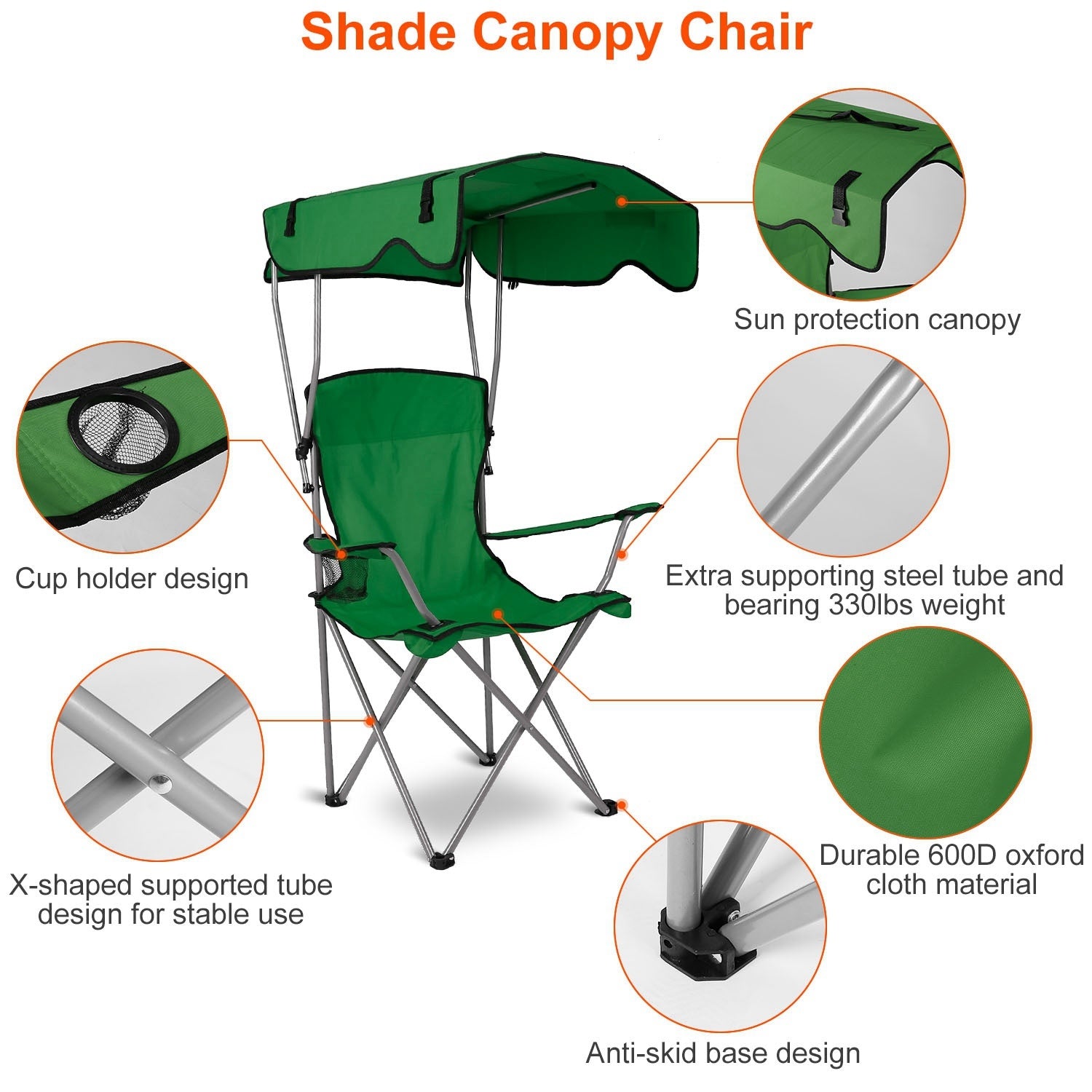 8 Camping Chair with Sunshade – 330lbs Support