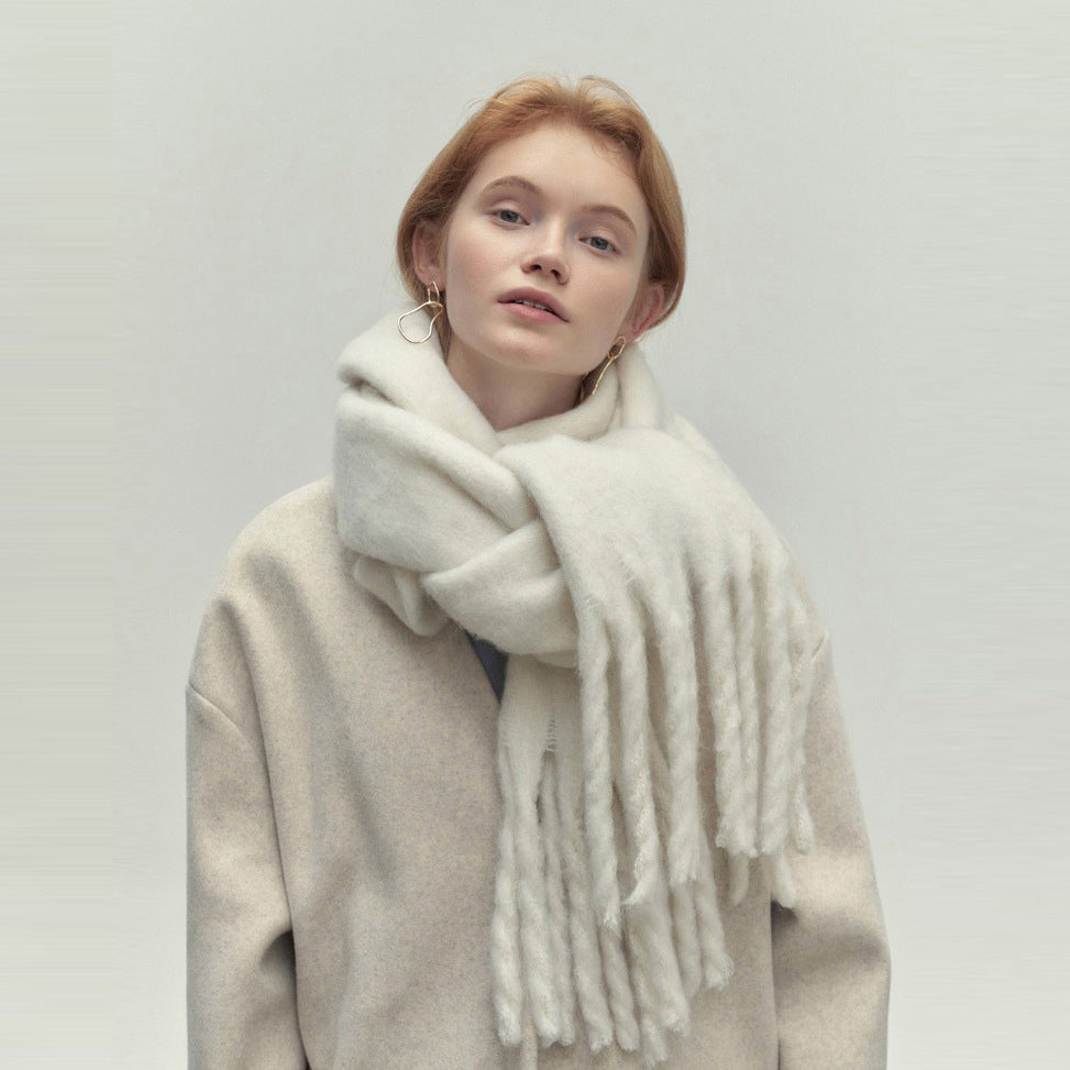 Écharpe à pompons d'hiver – Châle long et doux