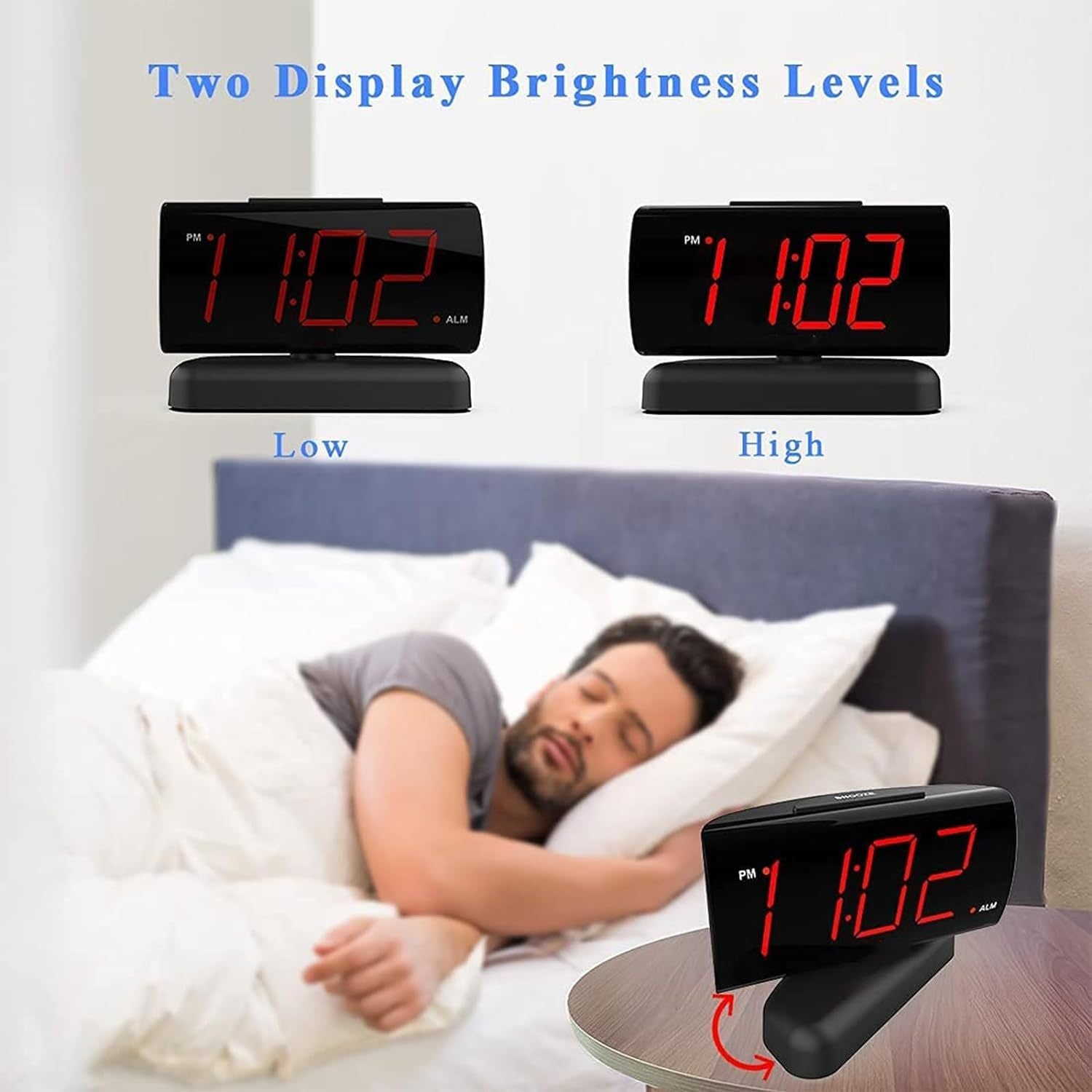 Large Digital Alarm Clock Rotating Base