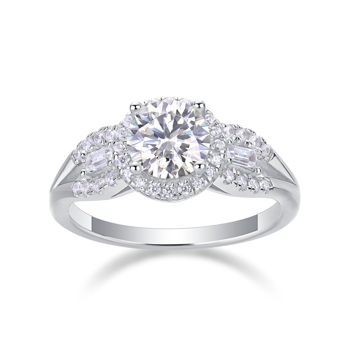 Large Moissanite Silver Wedding Ring
