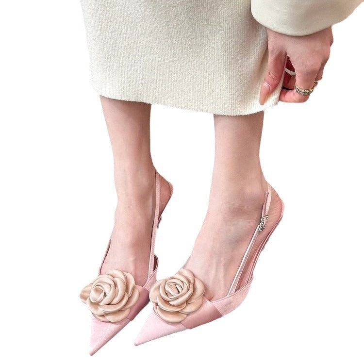 Satin Rose High Heels mit spitzer Zehenpartie