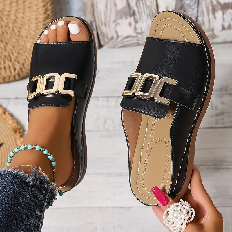 Chain Platform Wedge Peep-Toe Sandals